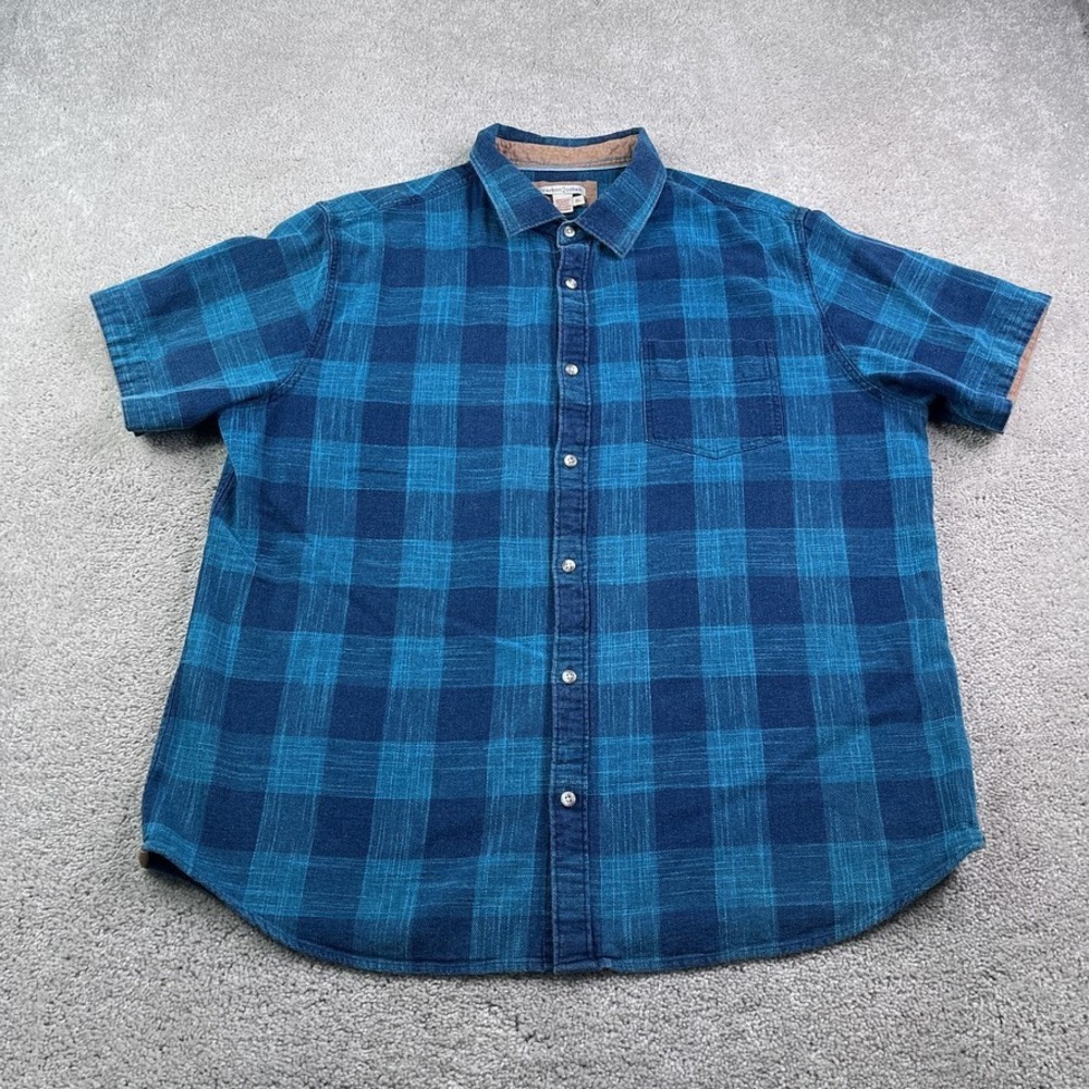 Carbon2Cobalt Shirt Mens XL Blue Buffalo Check Cotton Short Sleeve‎ Button Up